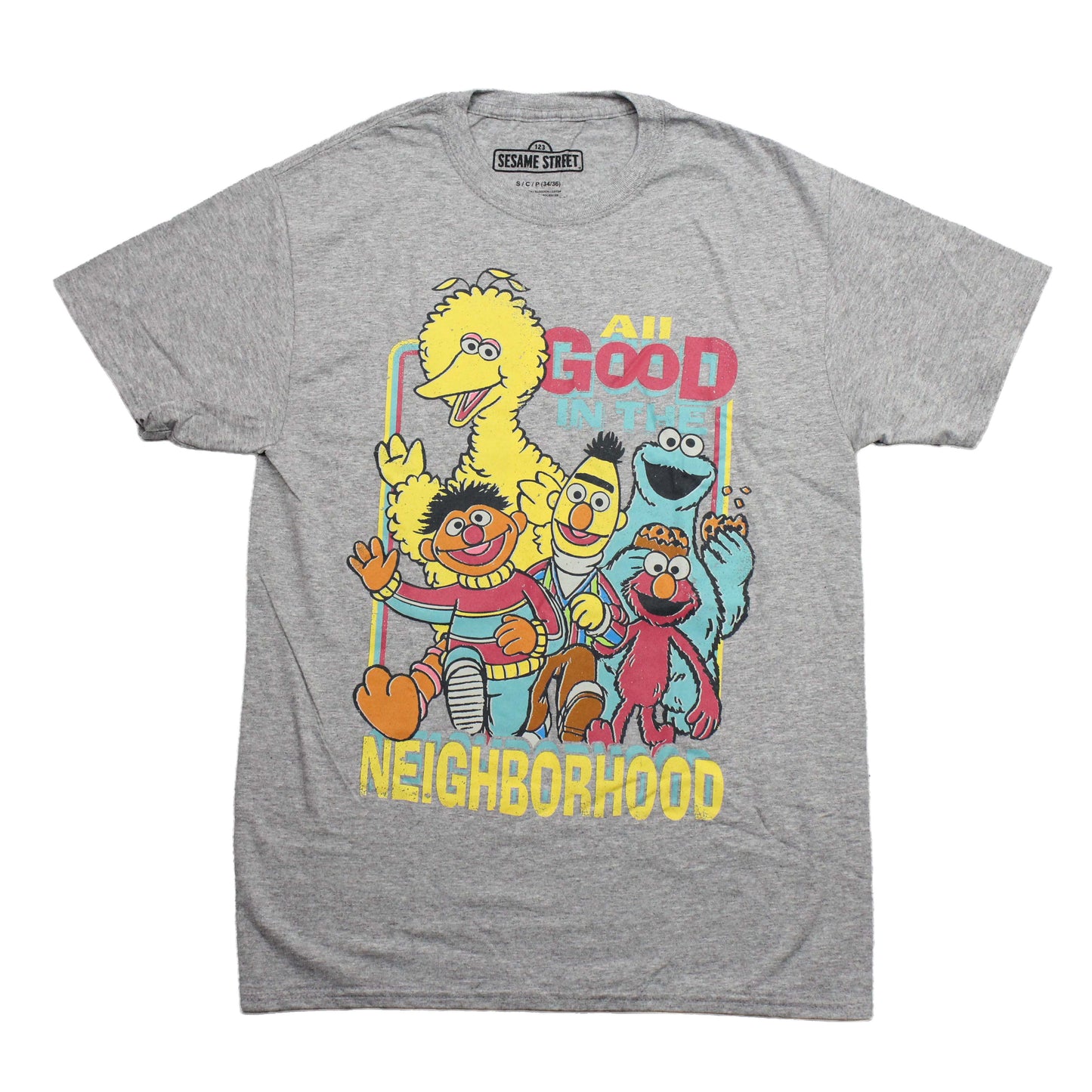 Sesame Street Mens T-Shirt - All Good In The Neighborhood Pastel Cast