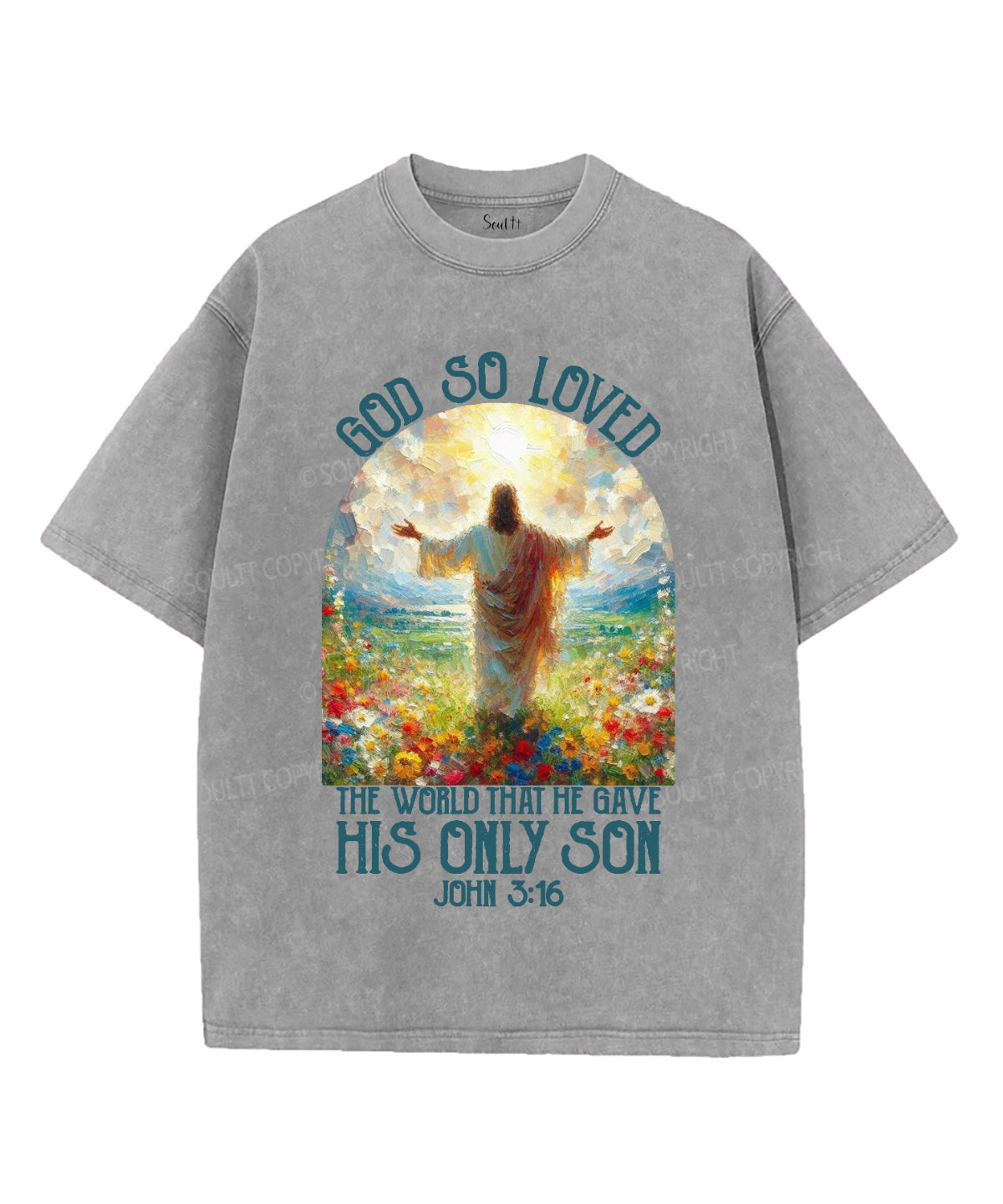 God So Loved Unisex Washed Christian T-shirt Style001
