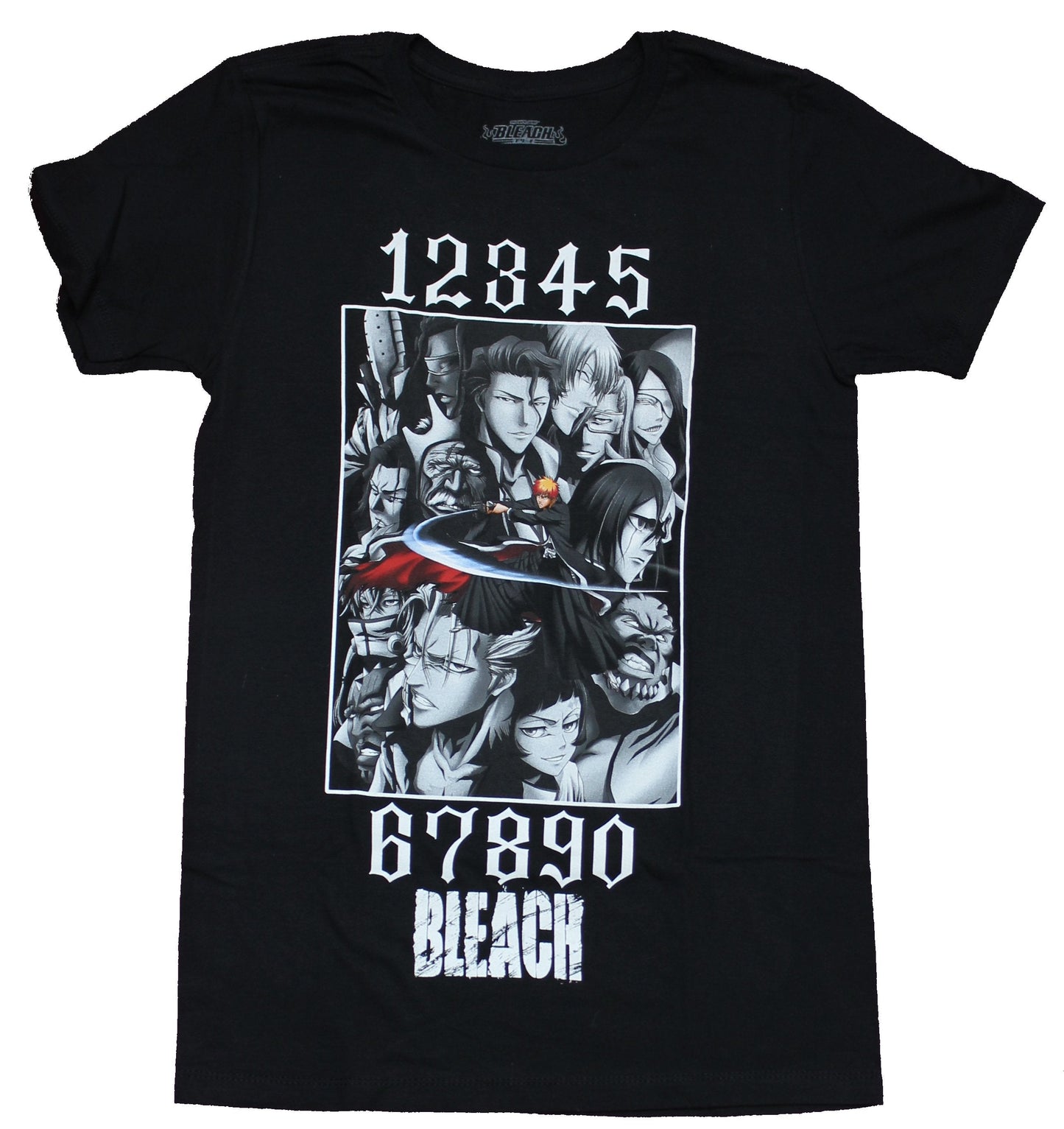 Bleach Mens T-Shirt - Numbers and Giant B & W Character Box
