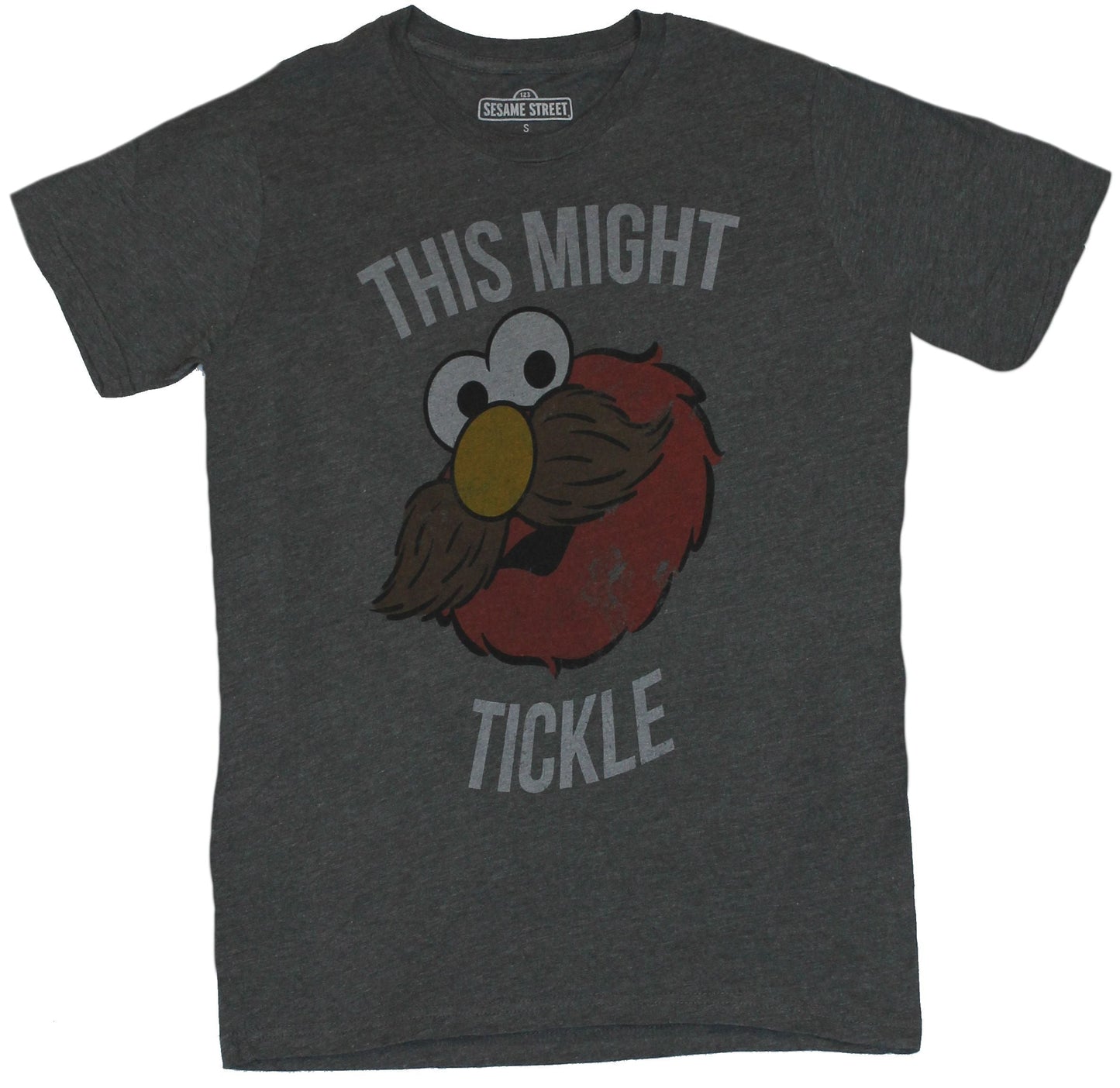 Sesame Street Mens T-Shirt - "This Might Tickle" Elmo with Mustache Image