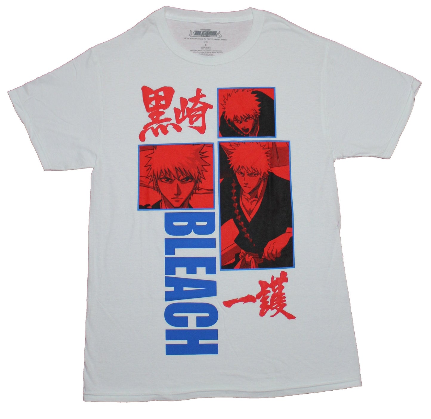 Bleach Mens T-Shirt - Triple Red Face Box Ichigo Blue Word Logo