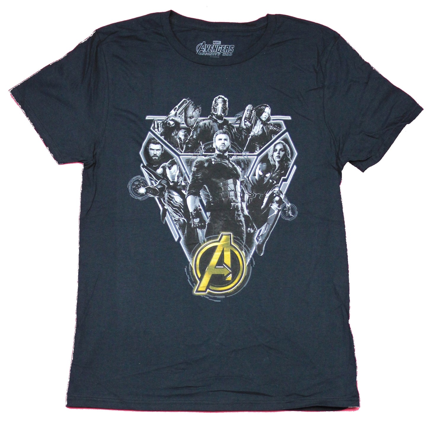 Avengers Infinity War Mens T-Shirt - Log Gray Scale Giant Movie Cast Image