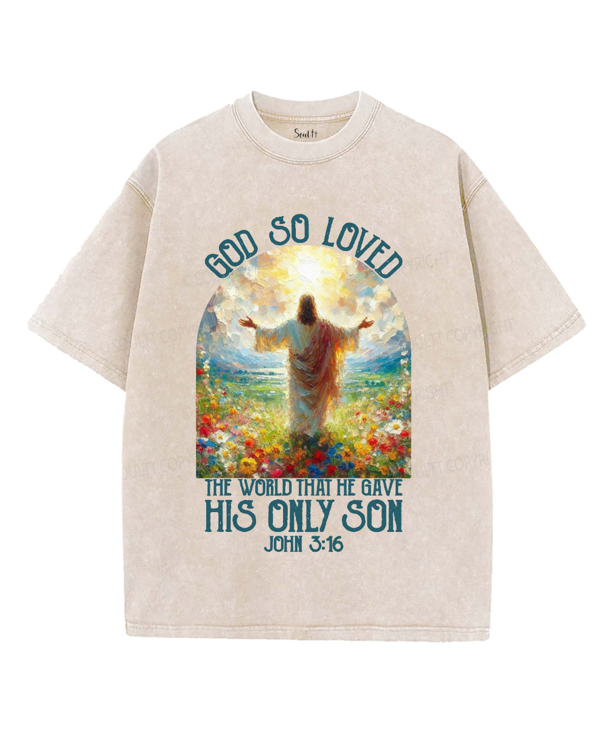 God So Loved Unisex Washed Christian T-shirt Style001