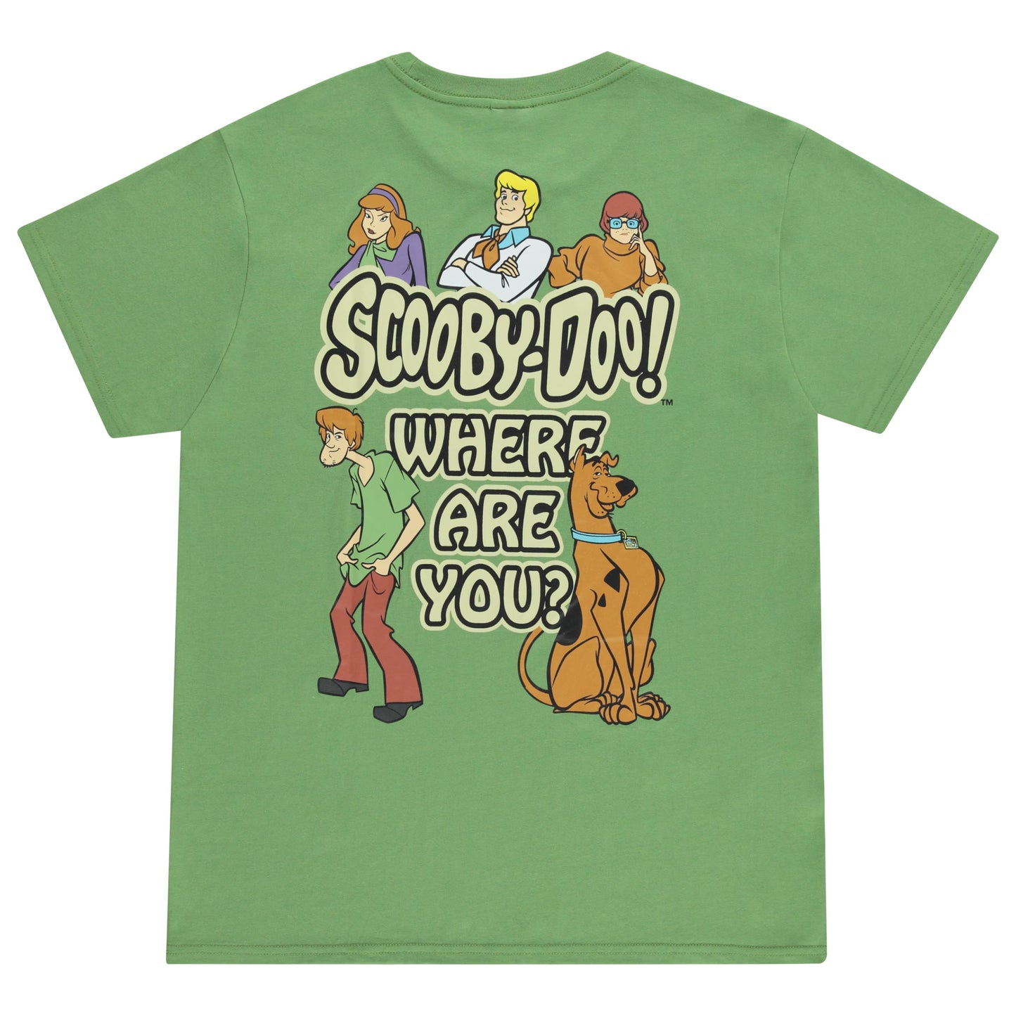 Scooby-Doo Mens Throwback Shirt, Shaggy, Velma Tee - Classic Front and Back Rubber Patch T-Shirt