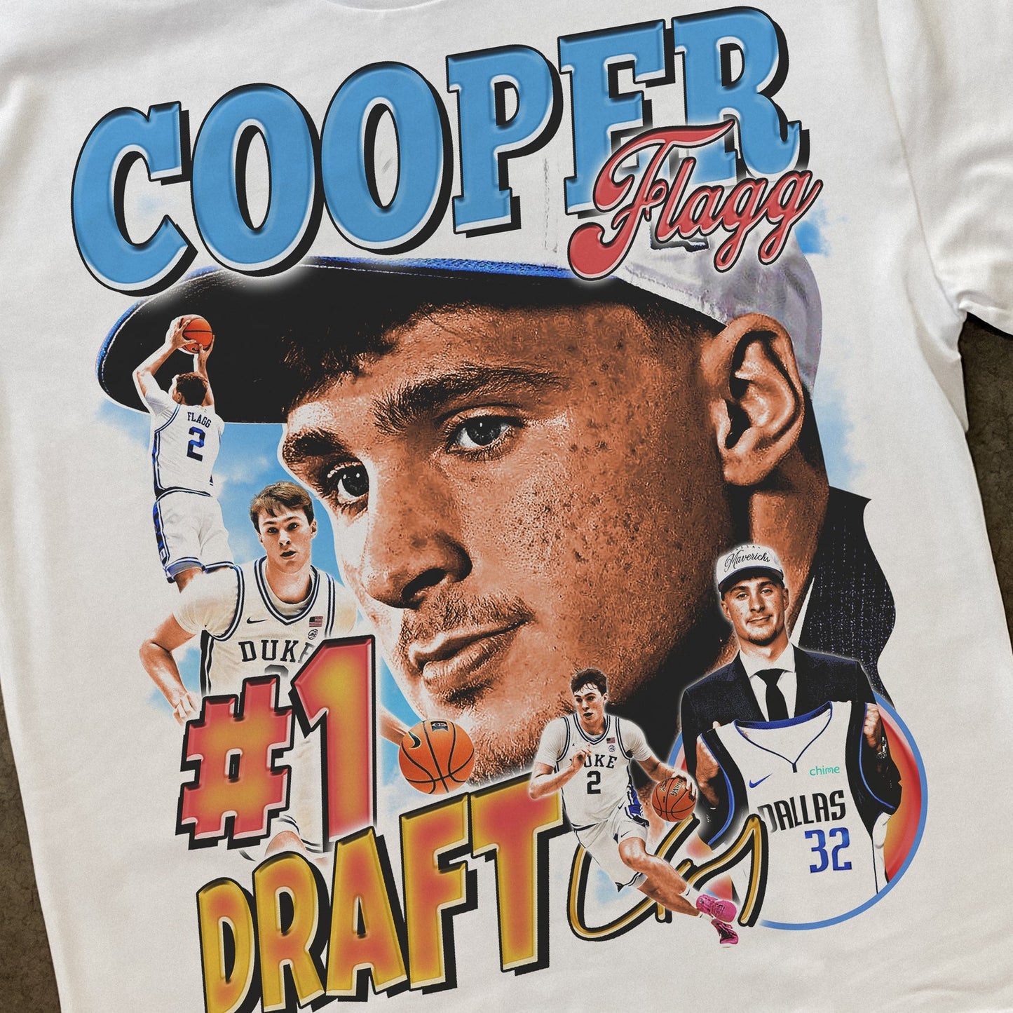 COOPER FLAGG #1 DRAFT 2025 HEAVYWEIGHT WHITE T-SHIRT