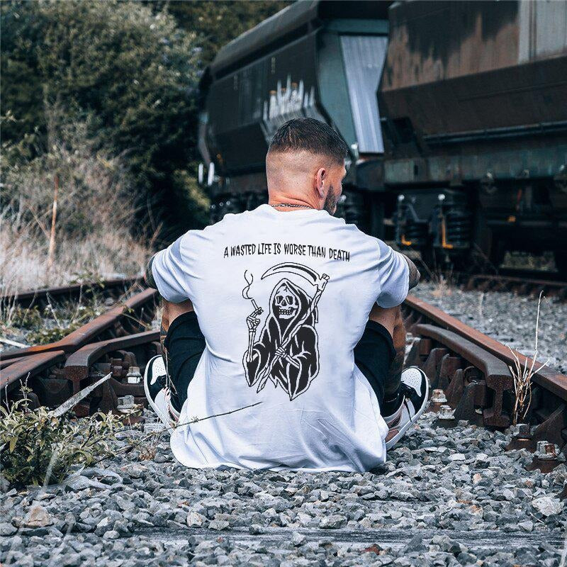 A Wasted Life Is Worse Than Dth Sk Printed T-shirt - Naughty Clothes Men