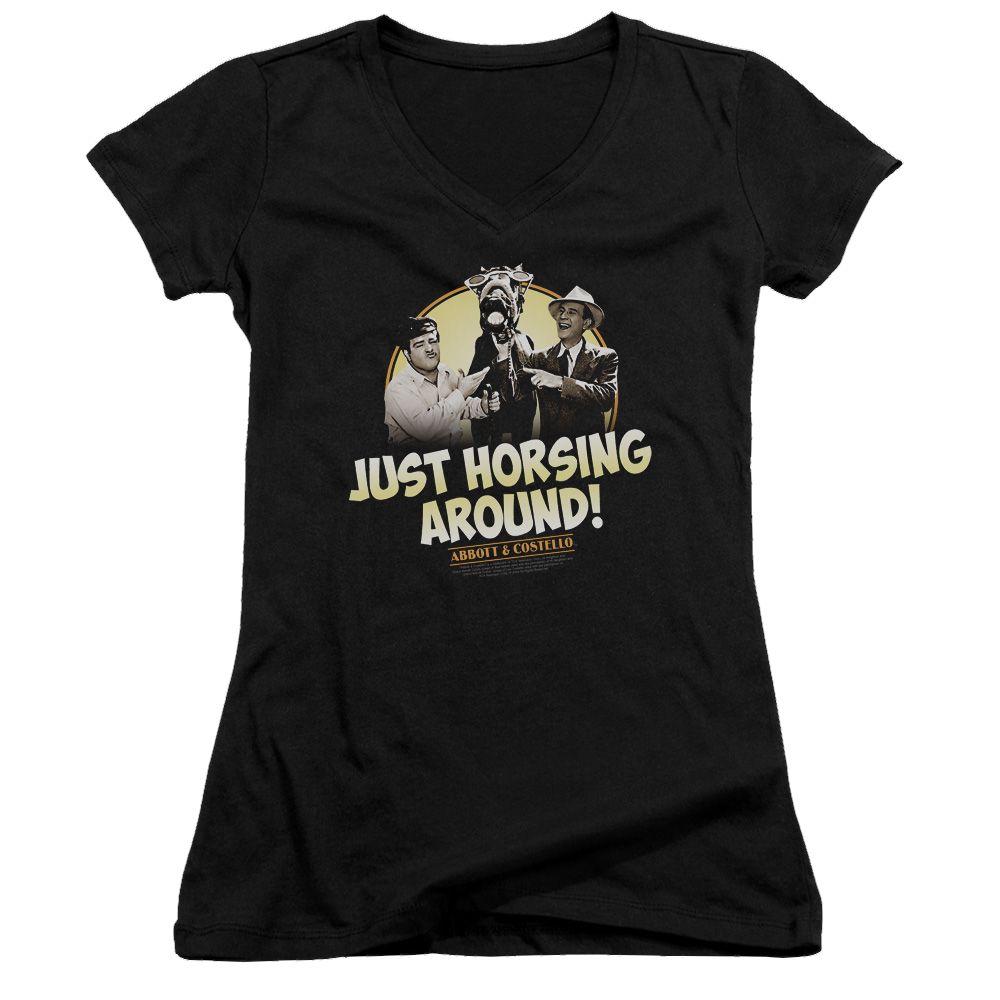 Abbott and Costello Horsing Around - Juniors V-Neck T-Shirt