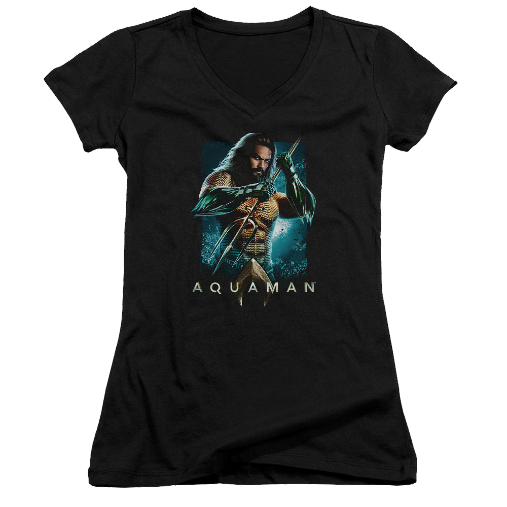 Aquaman Movie Trident - Juniors V-Neck T-Shirt
