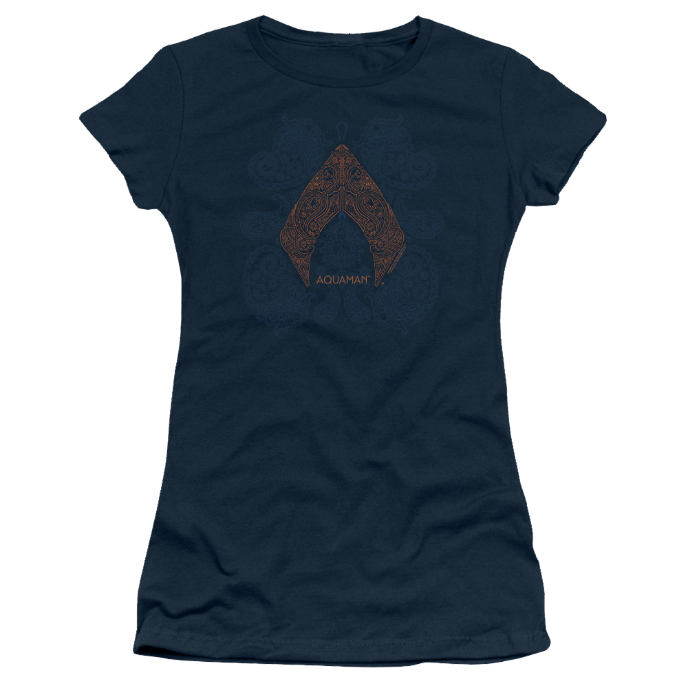 Aquaman Movie Aqua Paisley - Juniors T-Shirt