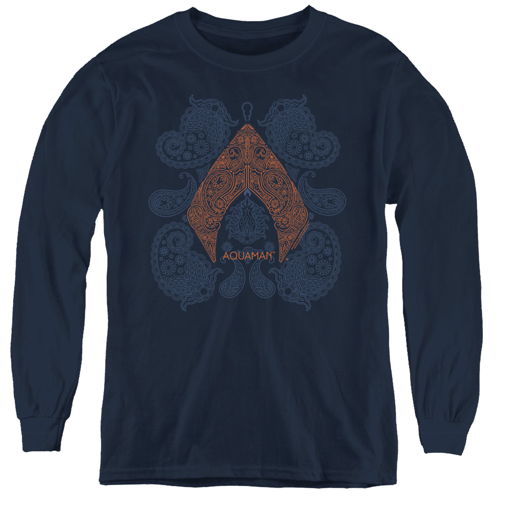 Aquaman Movie Aqua Paisley - Youth Long Sleeve T-Shirt