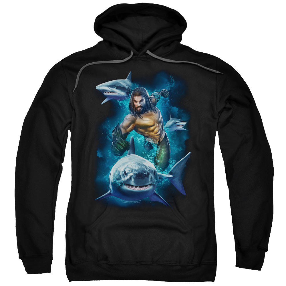 Aquaman Movie Swimming With Sharks Mens Hoodie Black