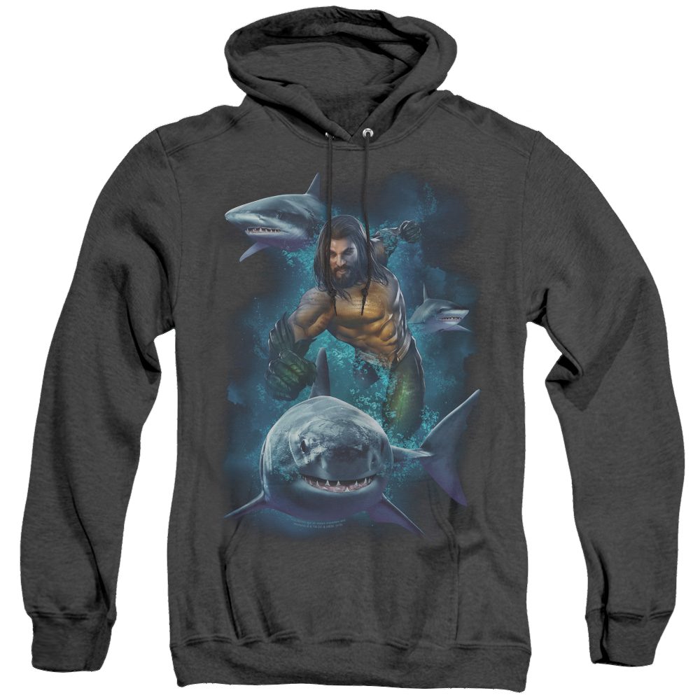 Aquaman Movie Swimming With Sharks - Heather Pullover Hoodie