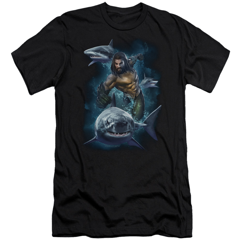 Aquaman Movie Swimming With Sharks - Men's Premium Slim Fit T-Shirt