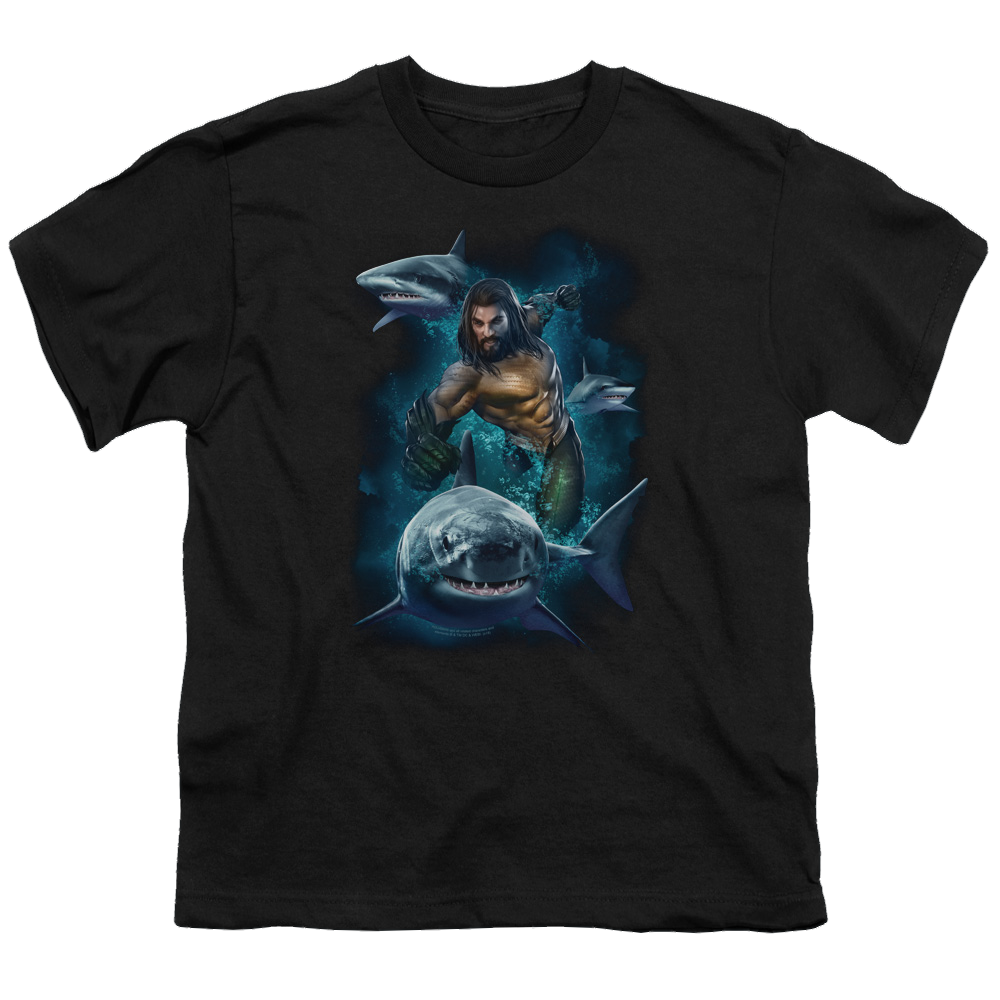 Aquaman Movie Swimming With Sharks - Youth T-Shirt