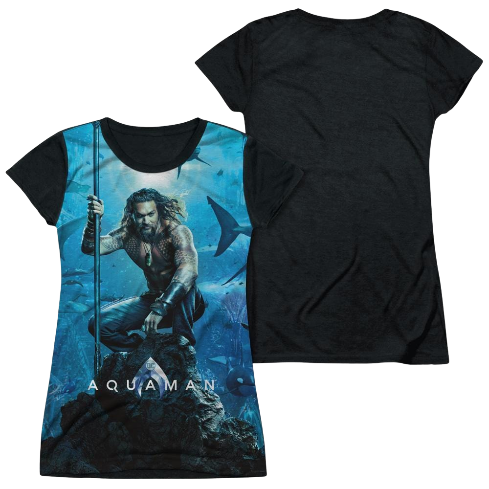 Aquaman Movie Poster - Juniors Black Back T-Shirt