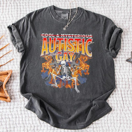 Autism Shirt, Autism Skeleton T Shirt, Funny Meme Autism Tee, Acceptance Cool and Mysterious Autistic and Gay Shirt