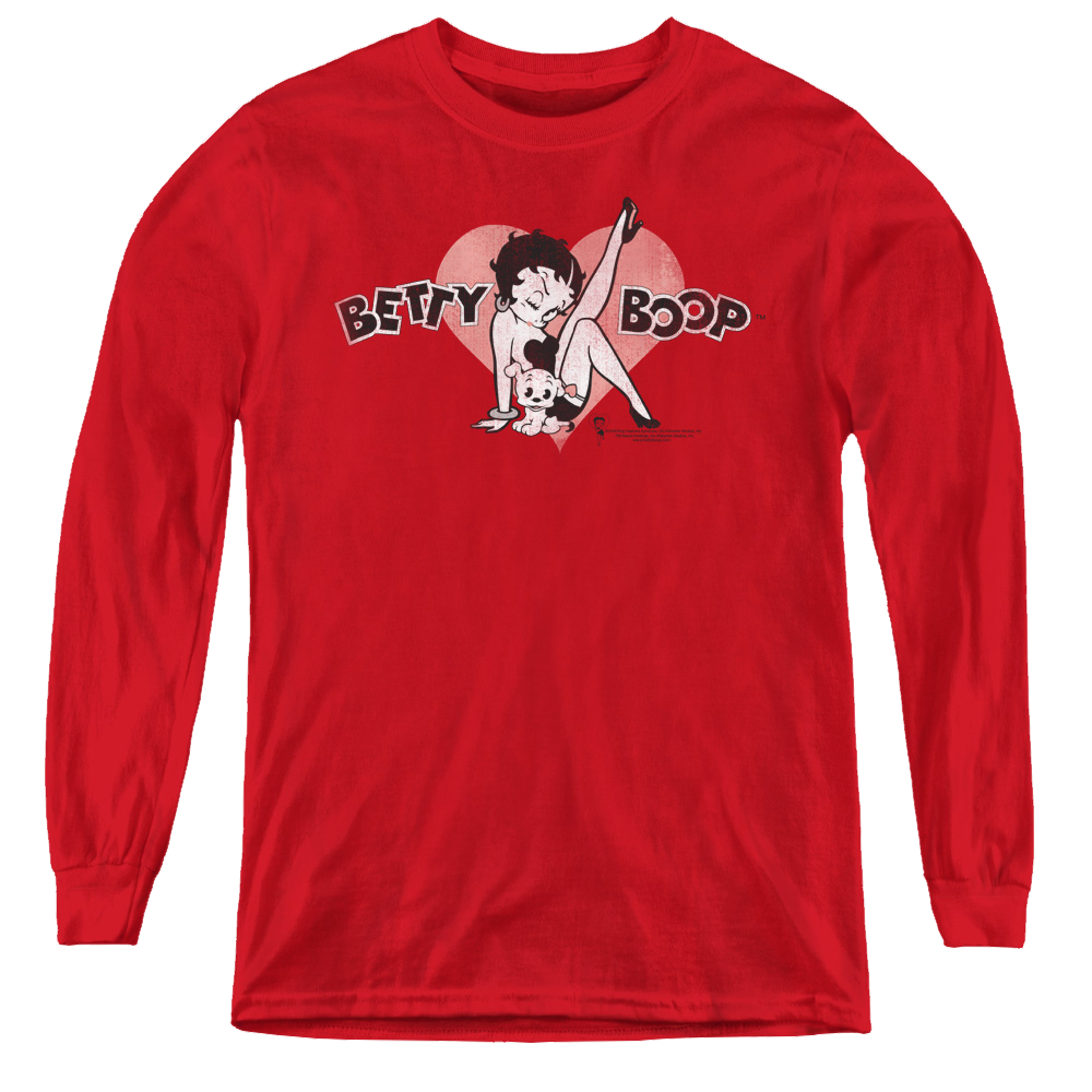 Betty Boop Vintage Cutie Pup - Youth Long Sleeve T-Shirt