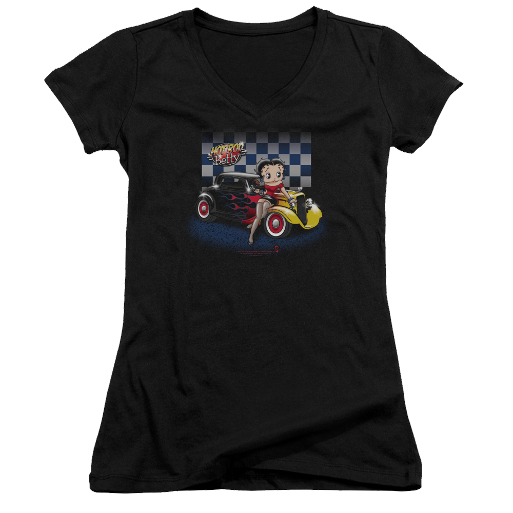Betty Boop Hot Rod Boop - Juniors V-Neck T-Shirt