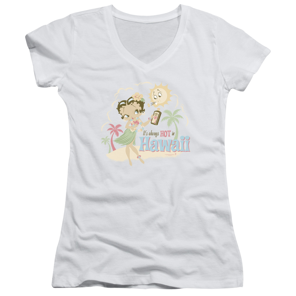 Betty Boop Hot In Hawaii - Juniors V-Neck T-Shirt
