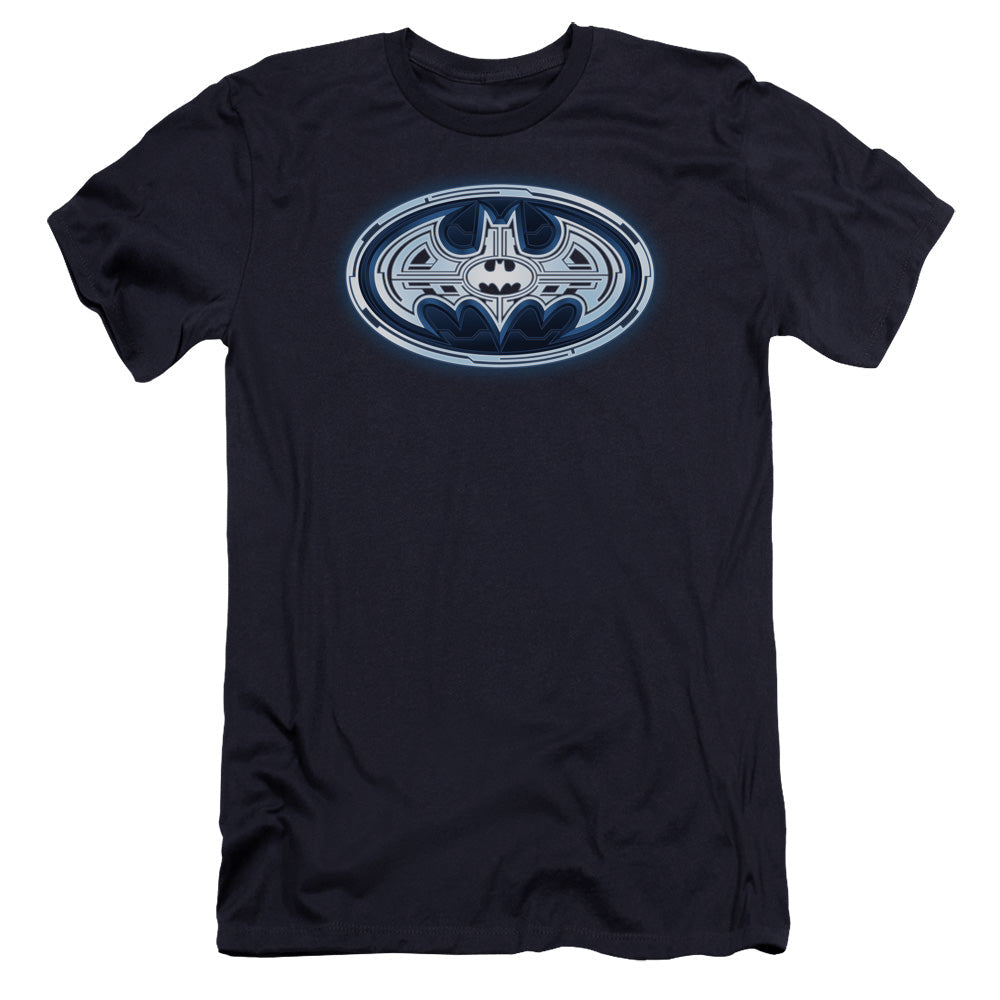 Batman Cyber Bat Shield Premium Bella Canvas Slim Fit Mens T Shirt Navy Blue