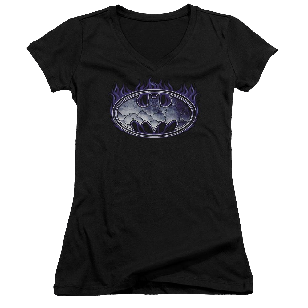 Batman Cracked Shield - Juniors V-Neck T-Shirt