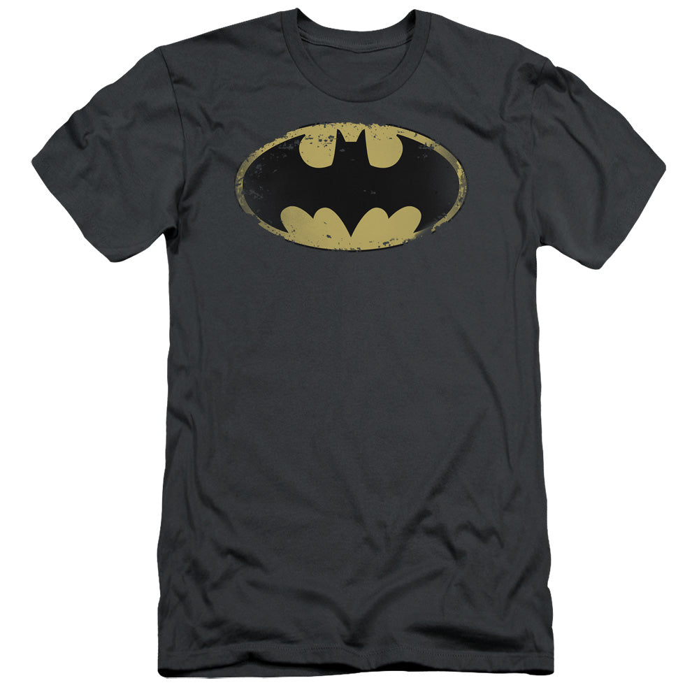 Batman Distressed Shield Slim Fit Mens T Shirt Charcoal