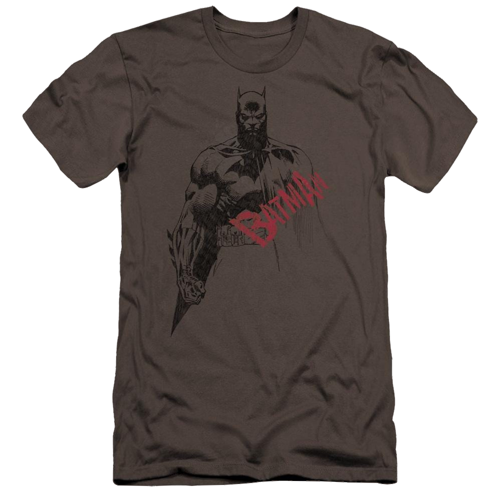 Batman Sketch Bat Red Logo Premium Adult Slim Fit T-Shirt
