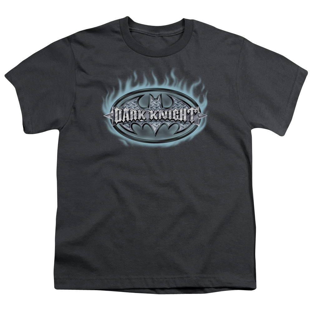 Batman Dark Knight Steel Shield Kids Youth T Shirt Charcoal