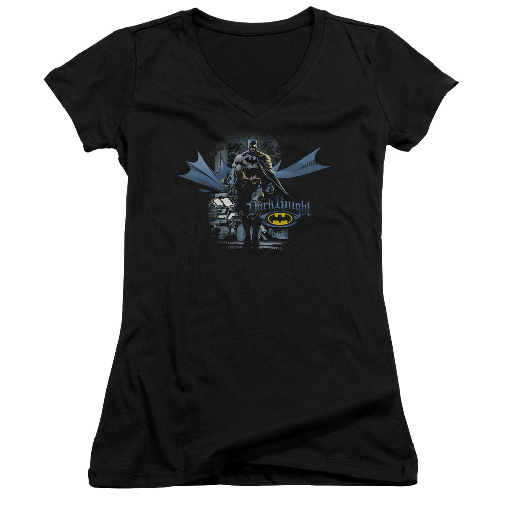 Batman From The Depths Junior Sheer Cap Sleeve V Neck Womens T Shirt Black