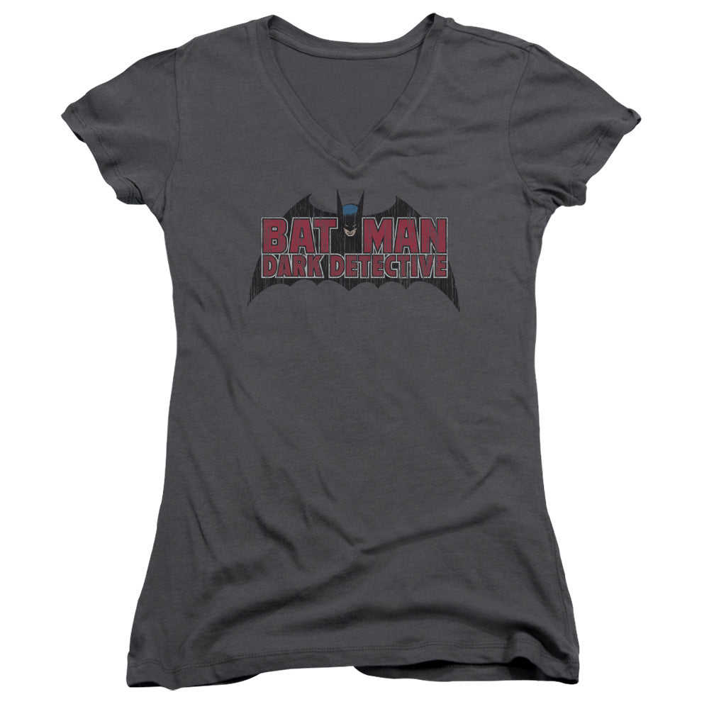 Batman Dark Detective Junior Sheer Cap Sleeve V Neck Womens T Shirt Charcoal