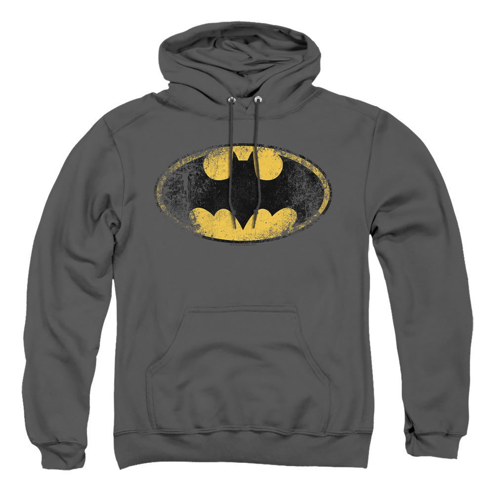 Batman Destroyed Logo Mens Hoodie Charcoal