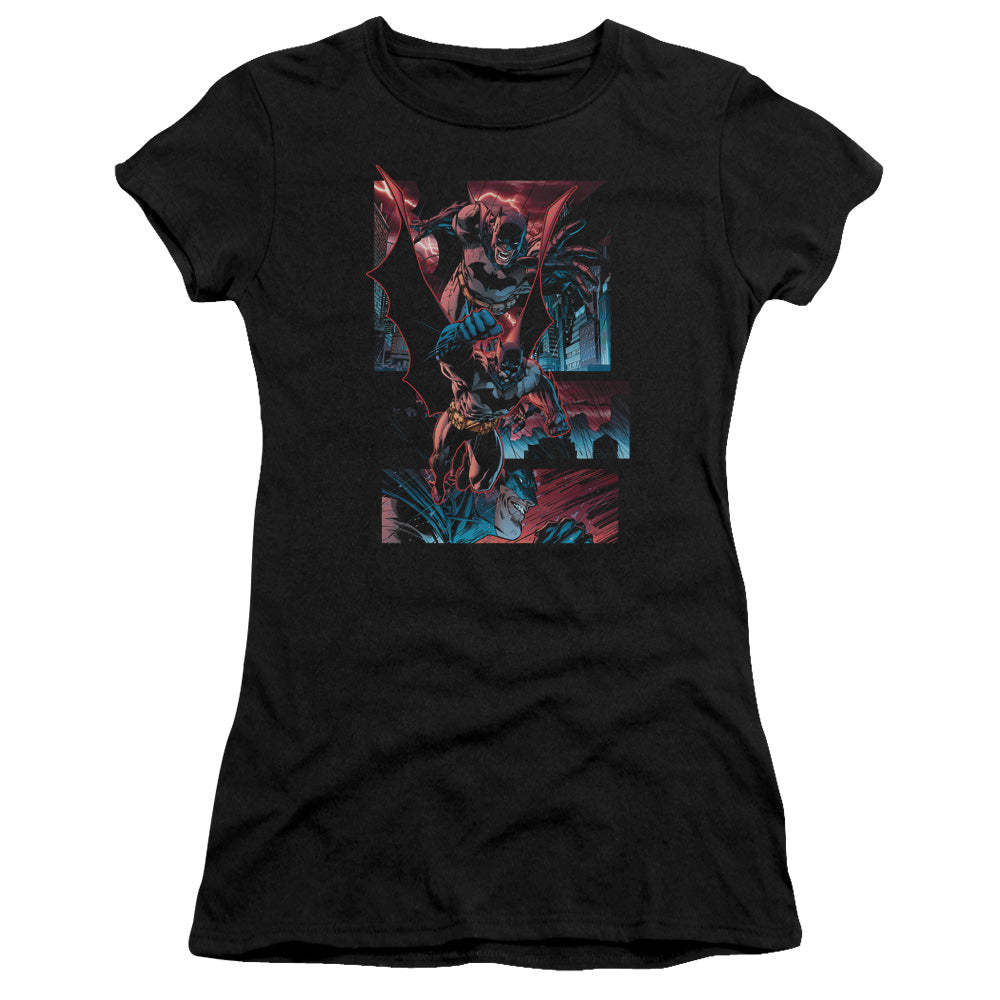 Batman Dark Knight Panels Junior Sheer Cap Sleeve Womens T Shirt Black