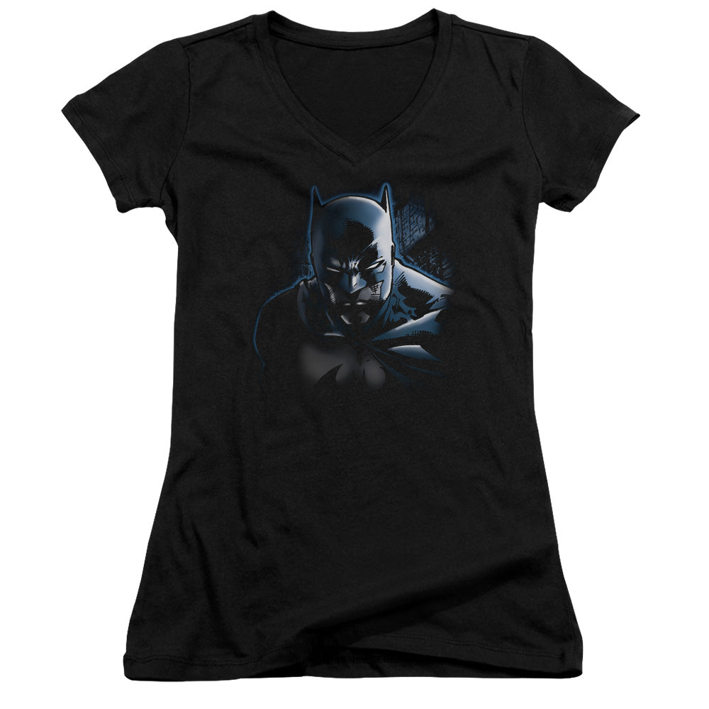 Batman Dont Mess With The Bat Junior Sheer Cap Sleeve V Neck Womens T Shirt Black