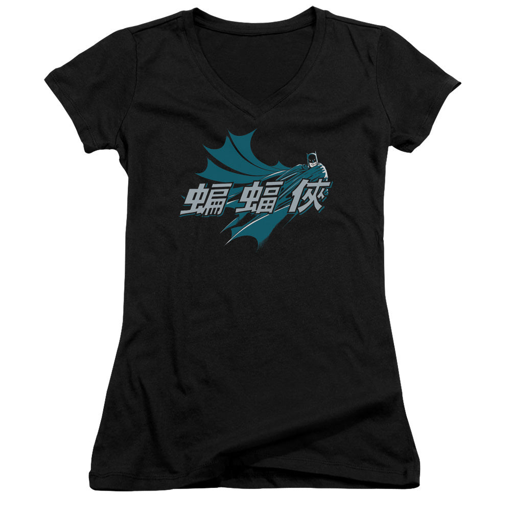 Batman Chinese Bat Junior Sheer Cap Sleeve V Neck Womens T Shirt Black