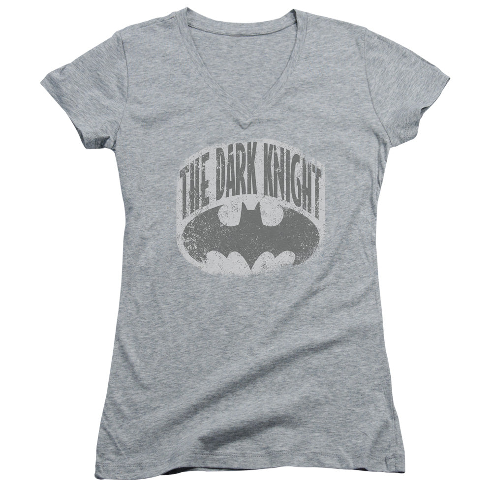 Batman Dark Knight Shield Junior Sheer Cap Sleeve V Neck Womens T Shirt Athletic Heather