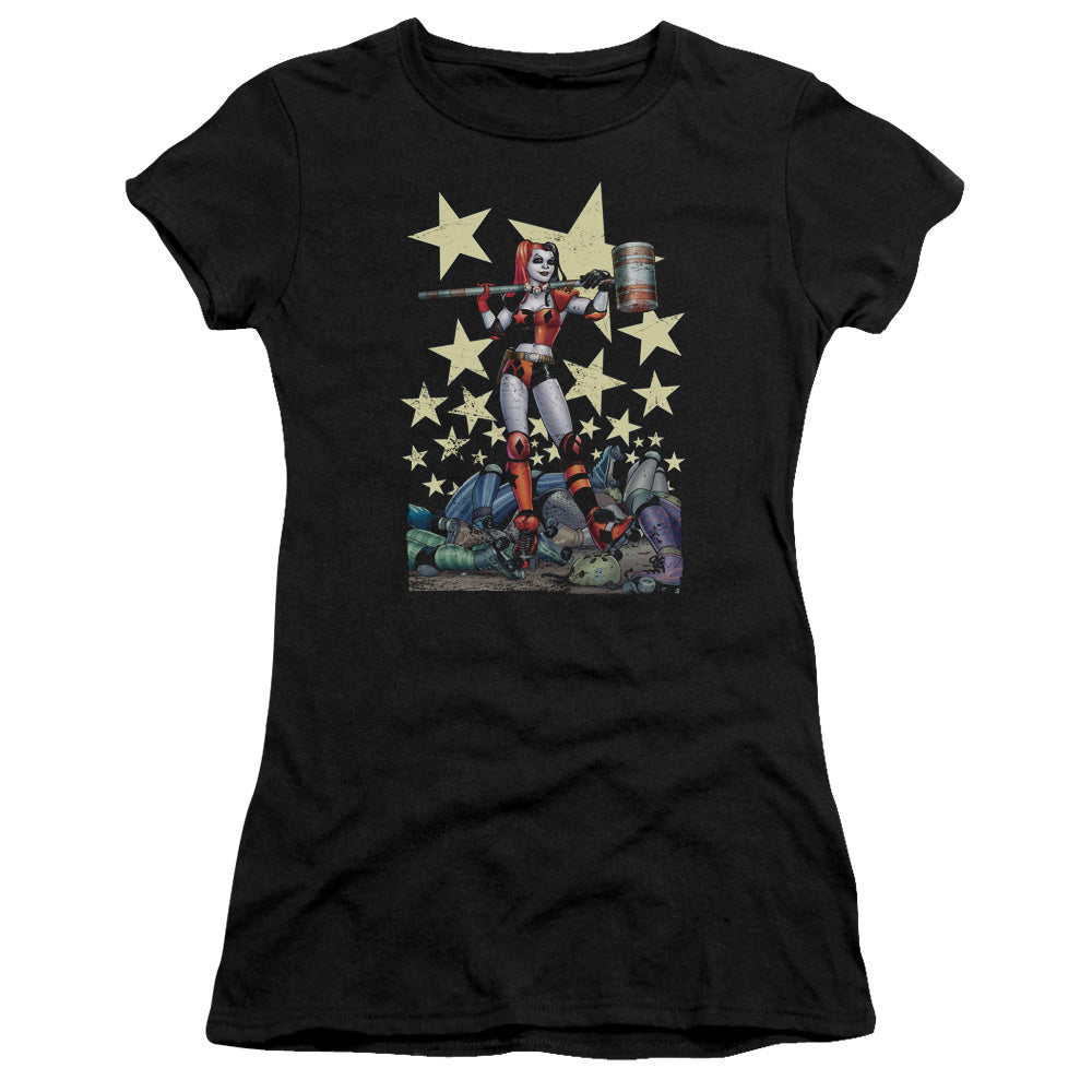 Batman Hammer Time Junior Sheer Cap Sleeve Womens T Shirt Black