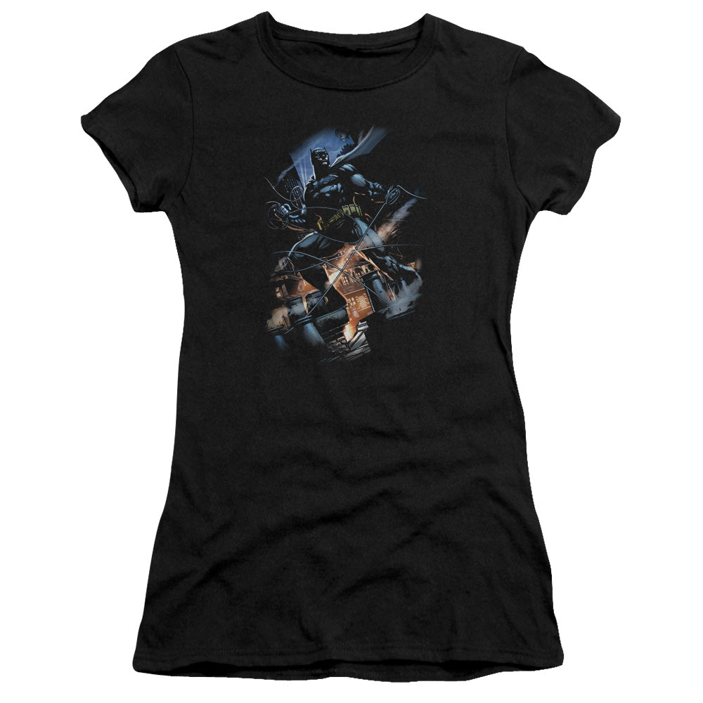 Batman Gotham Knight Junior Sheer Cap Sleeve Womens T Shirt Black
