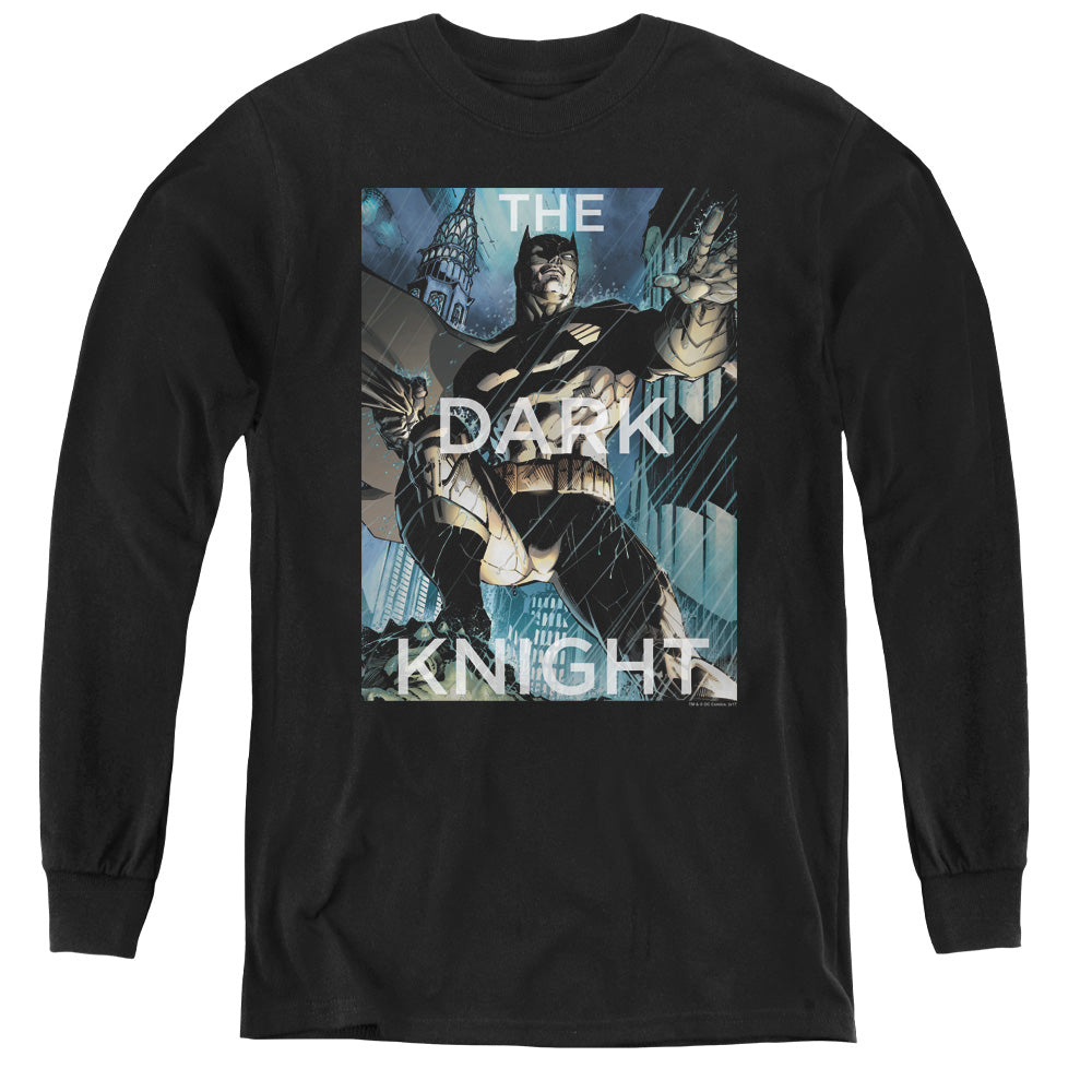 Batman Fighting The Storm Long Sleeve Kids Youth T Shirt Black
