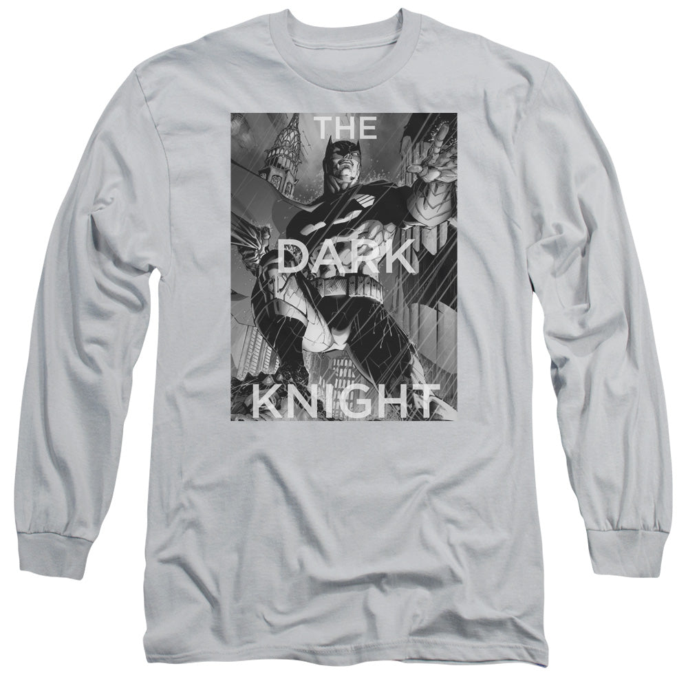 Batman Fighting The Storm Mens Long Sleeve Shirt Silver