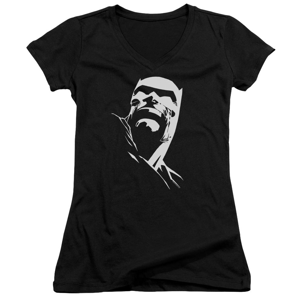Batman Dkr Head Junior Sheer Cap Sleeve V Neck Womens T Shirt Black