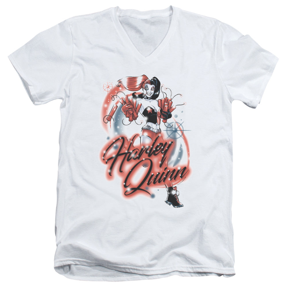 Batman Harley Airbrush Mens Slim Fit V Neck T Shirt White