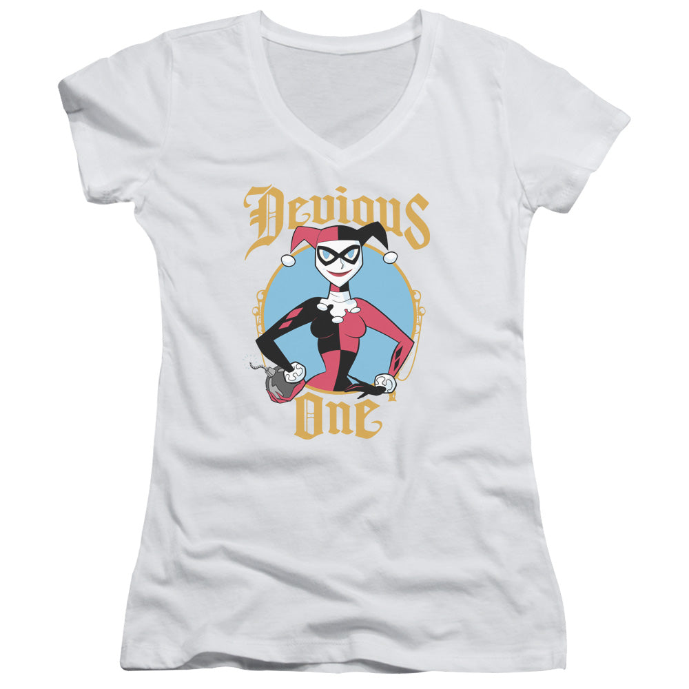 Batman Devious One Junior Sheer Cap Sleeve V Neck Womens T Shirt White