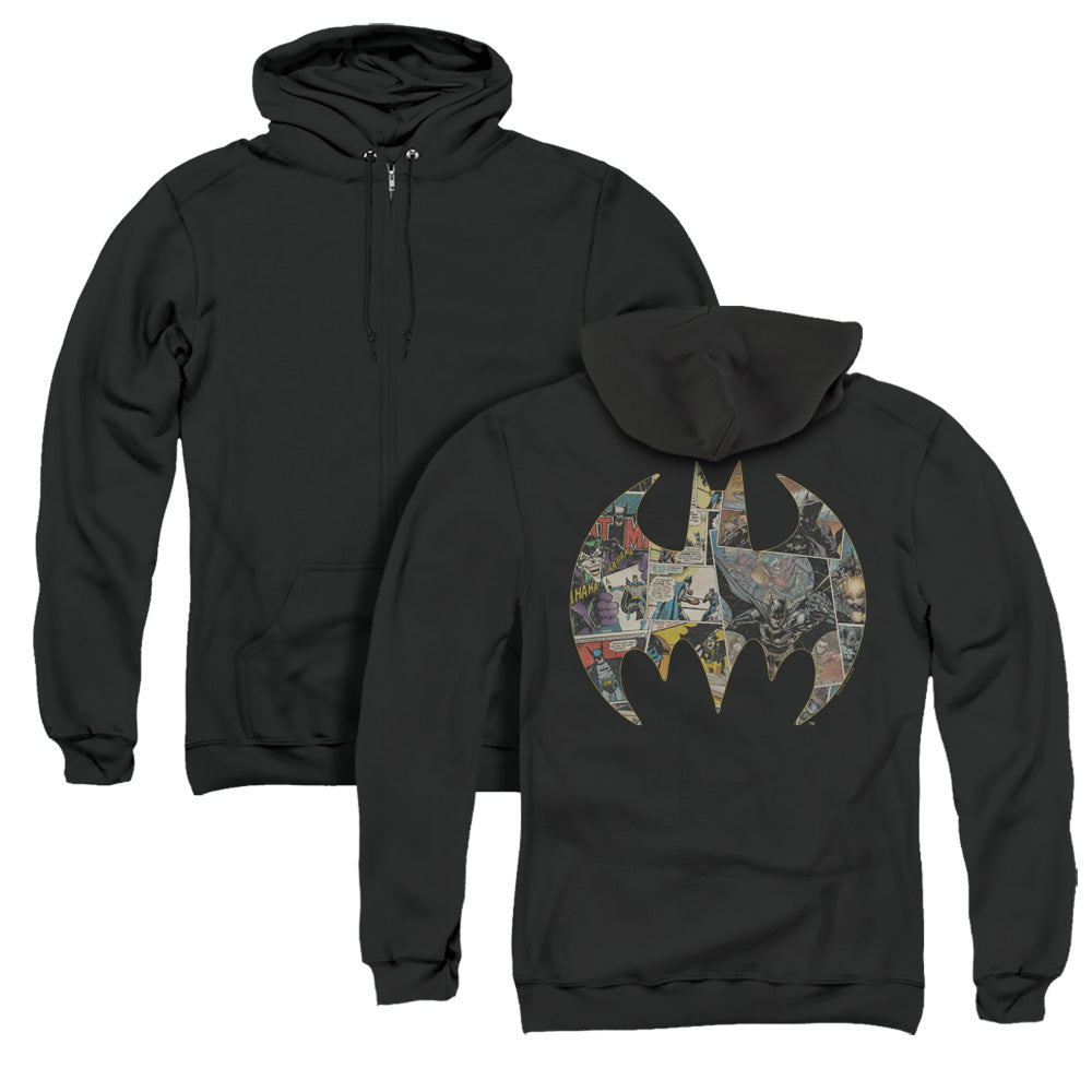 Batman Collage Shield Back Print Mens Zipper Hoodie Black