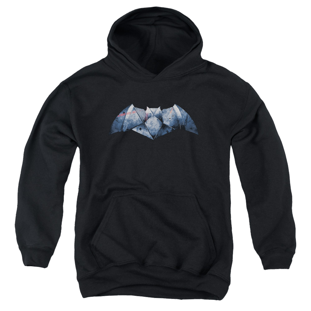 Batman v Superman Plated Bat Logo - Youth Hoodie Style001