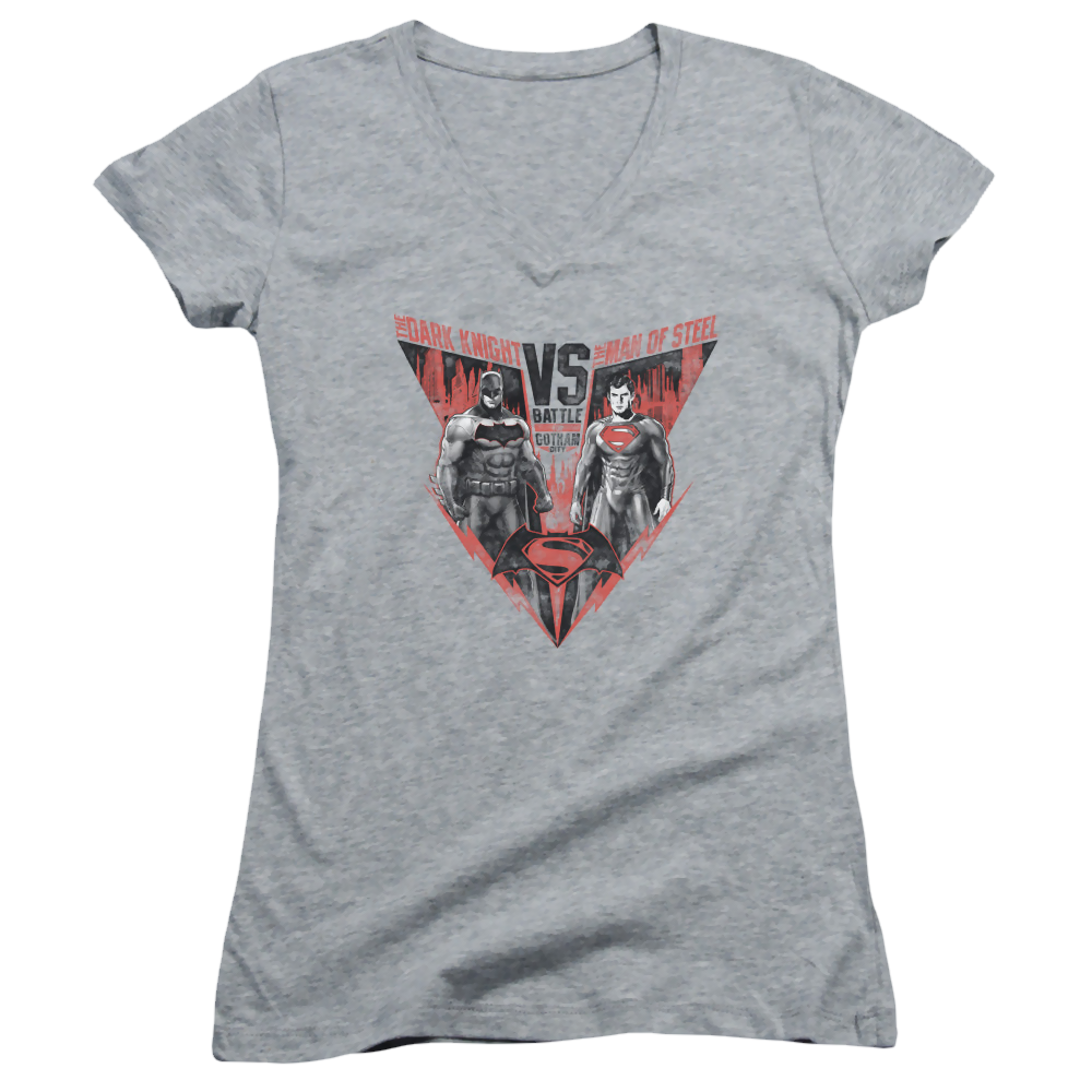 Batman v Superman Batlle For Gotham - Juniors V-Neck T-Shirt