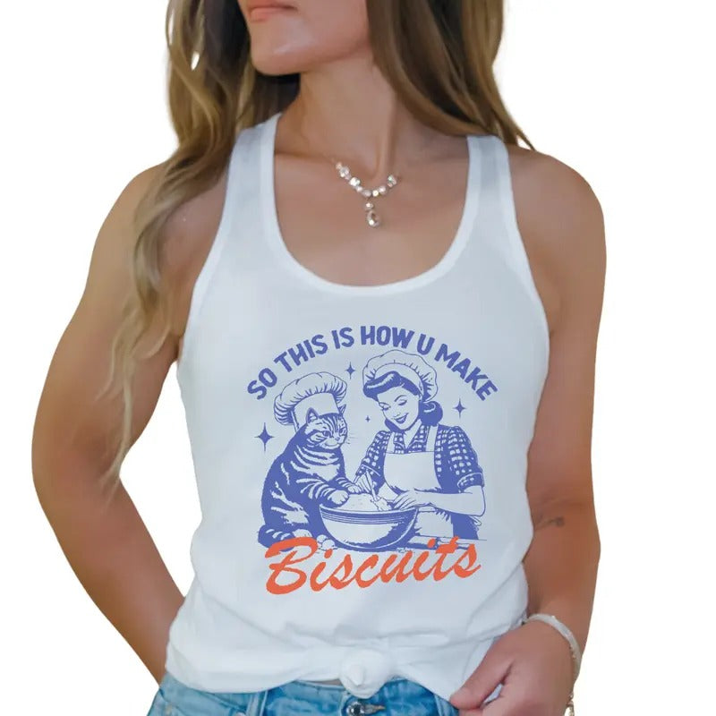 Biscuit T-Shirt, Funny Cat Crop Tee, Cat Mom Shirt, Cat Baking Crop Top, Funny Women's Gift Full Color Print