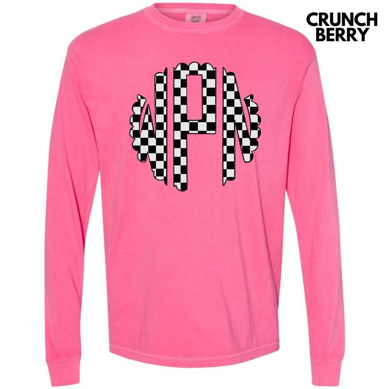Black Checkered Monogram Long Sleeve Comfort Colors T-Shirt 'NLB'