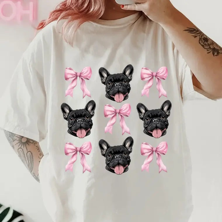 Black French Bulldog with bows Shirt ~ Unisex Apparel Relaxed Fit Printed In The USA Clothing Womenswear Casual Comfort Cotton Top Athletic Boho Chicbrown chihuahua