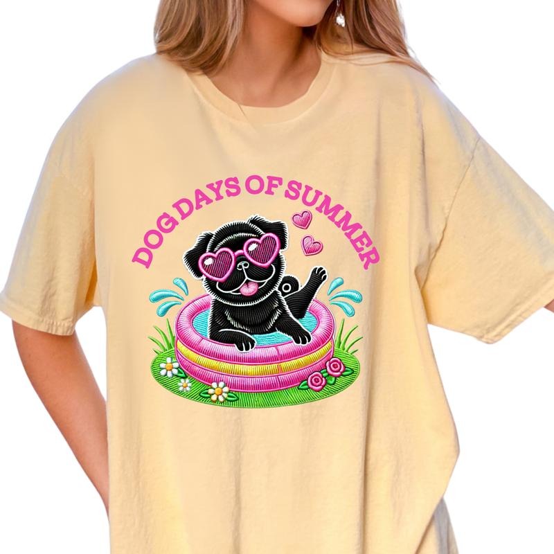 Black Pug Dog Days of Summer Shirt ~ Unisex Apparel Relaxed Fit Printed In The USA Clothing Womenswear Casual Comfort Cotton Top Athletic Boho Chic