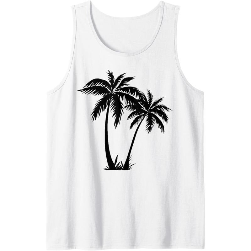 Black White Palm Trees Summer Sun Beach T-Shirt Women Men Tank Top Made in USA
